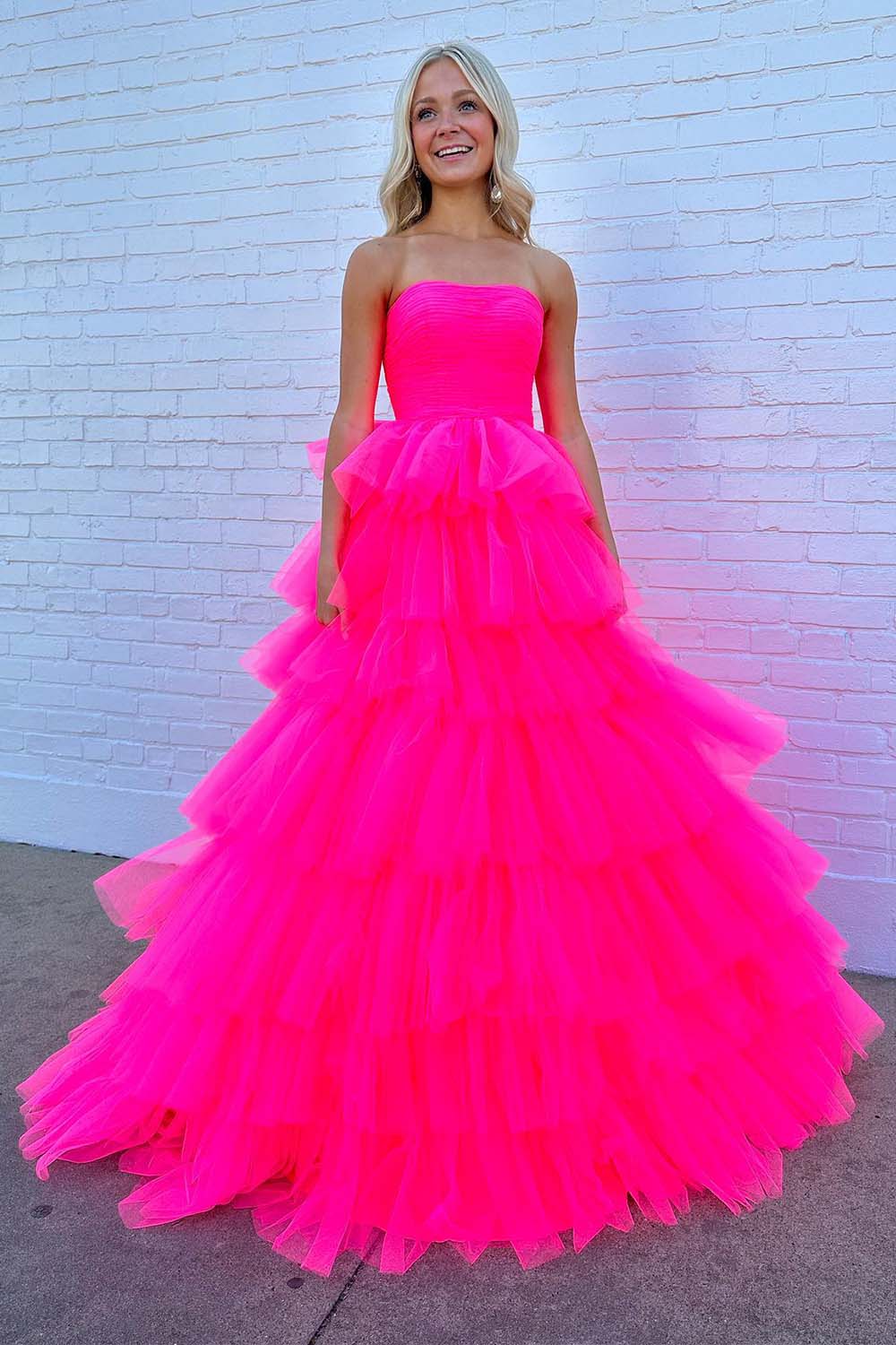 Strapless Pink Tulle Prom Dress