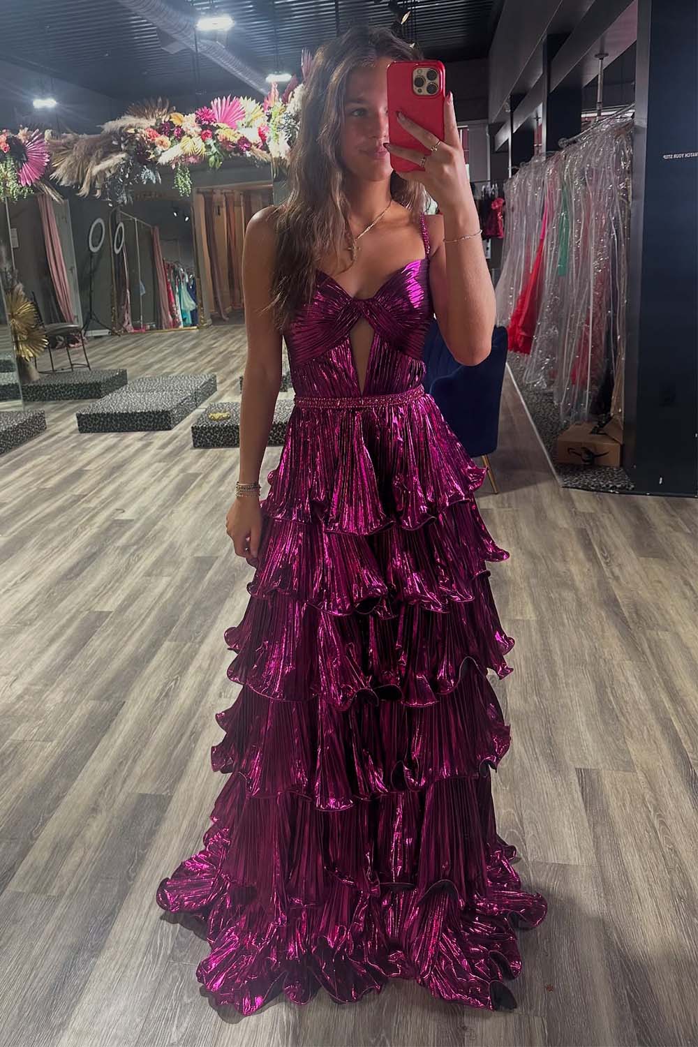 Purple Ruffle Pleated Prom Dress