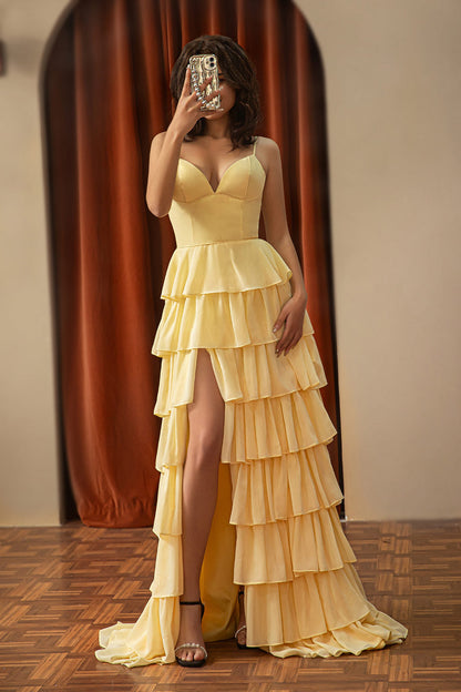 Cute Tiered Yellow Prom Dress