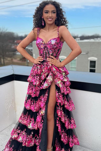 Corset Ruffle Prom Dress with Sequin