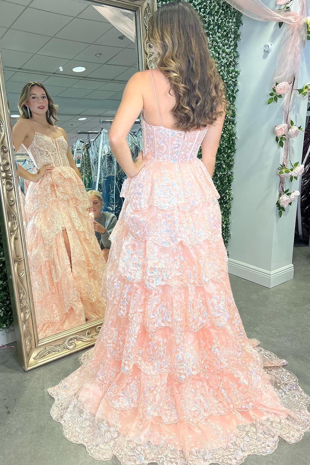 Light Pink Tiered Ruffle Prom Dress