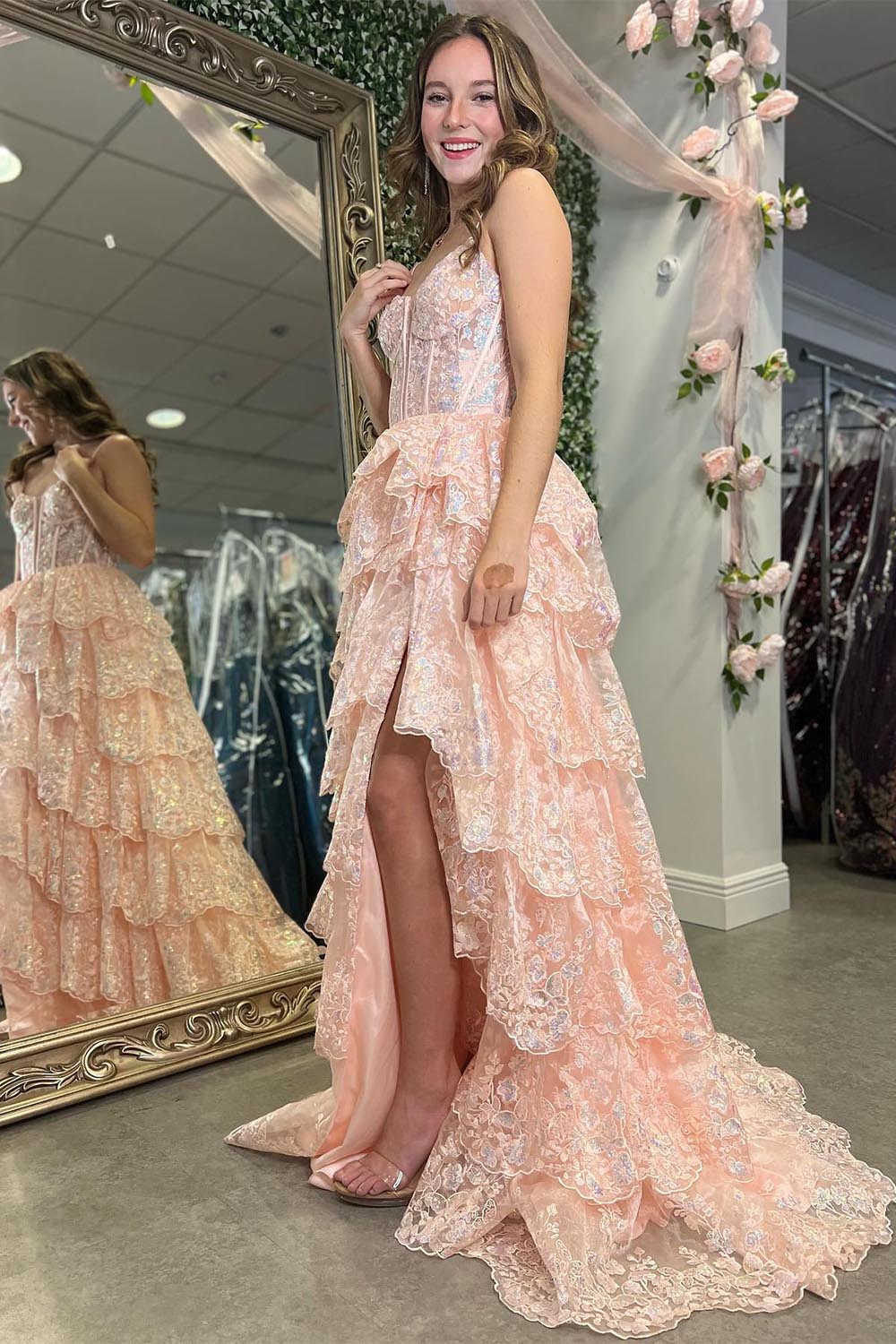 Light Pink Tiered Ruffle Prom Dress
