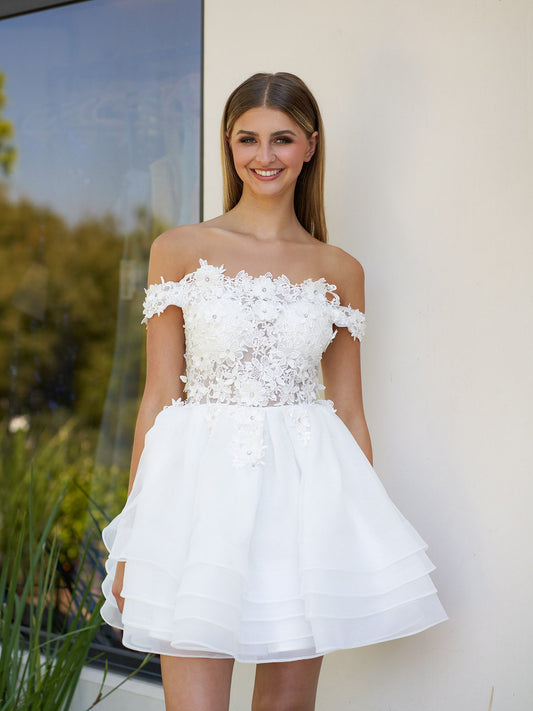 A-Line Lace Organza Appliqued Off-the Shoulder Prom Dress