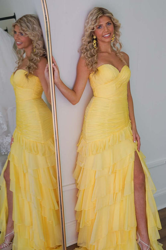 Sheath Sweetheart Ruffle Slit Prom Gown